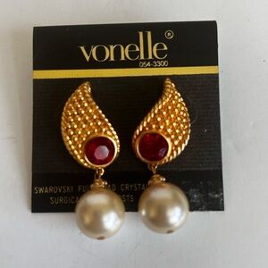 Gold and Red Crystal Drop Earrings Swarovski full lead crystal surgical steel